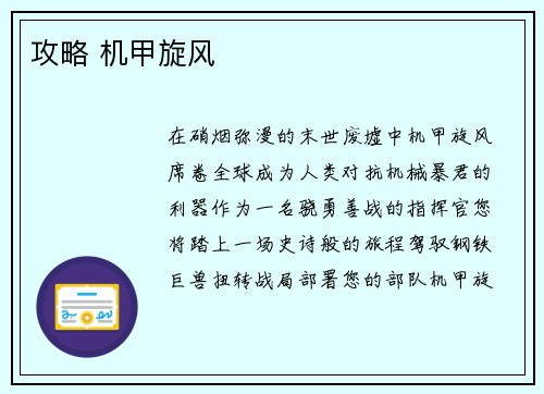 攻略 机甲旋风